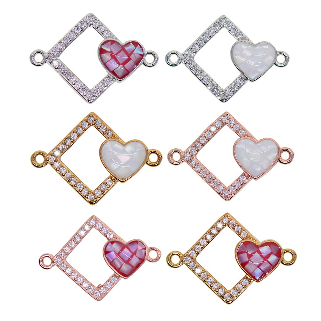 1Pcs Square Heart Connectors Jewelry Making Findings Charm Rose Gold + Red