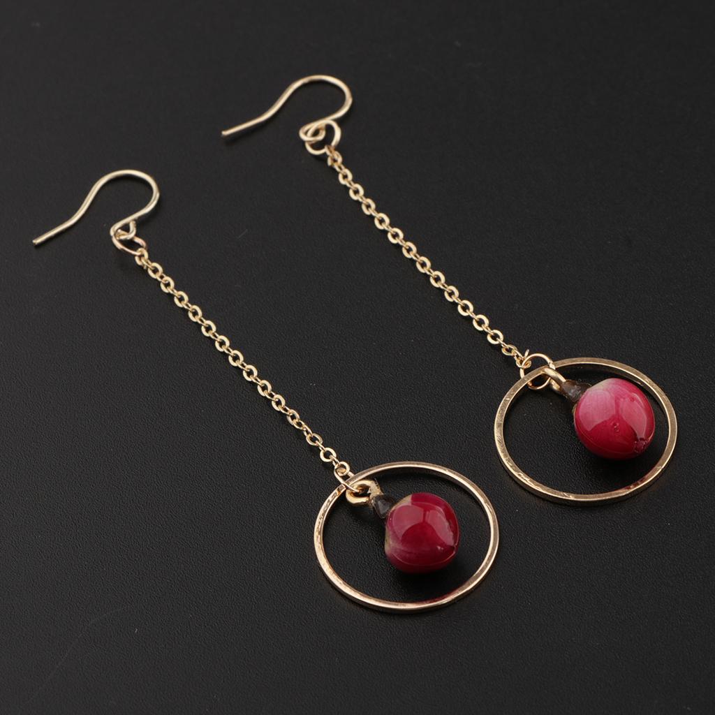 2pcs Women Fashion Flower Bud Long Chain Dangle Earring Earbob  round ring 