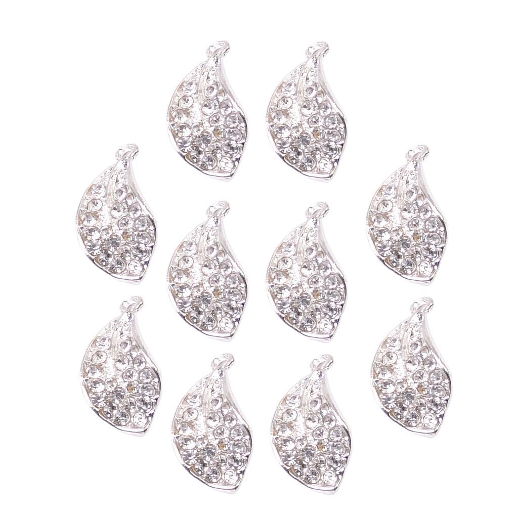 10Pc Leaf Rhinestone Crystal Charms Pendants for DIY Jewelry Making Findings