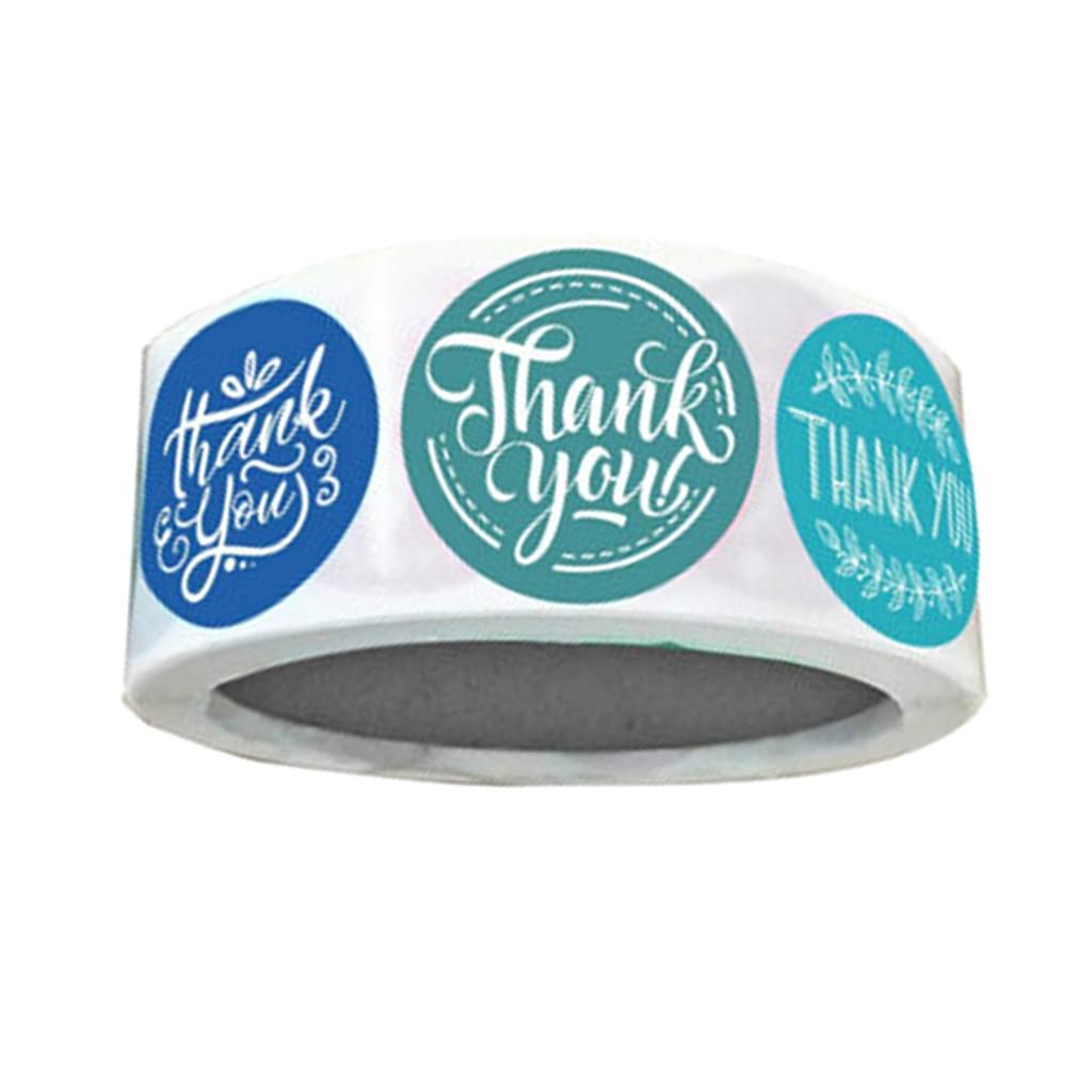 500 Pieces Roll Thank You Packaging Sealing Stickers Round Paper Labels Blue