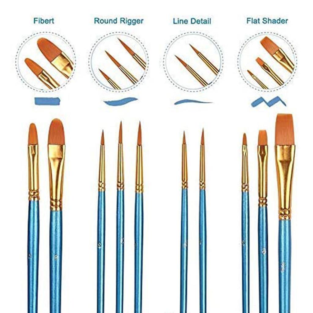 10Pc Artist Paint Brushes Set Acrylic Oil Watercolour Painting Craft Palette