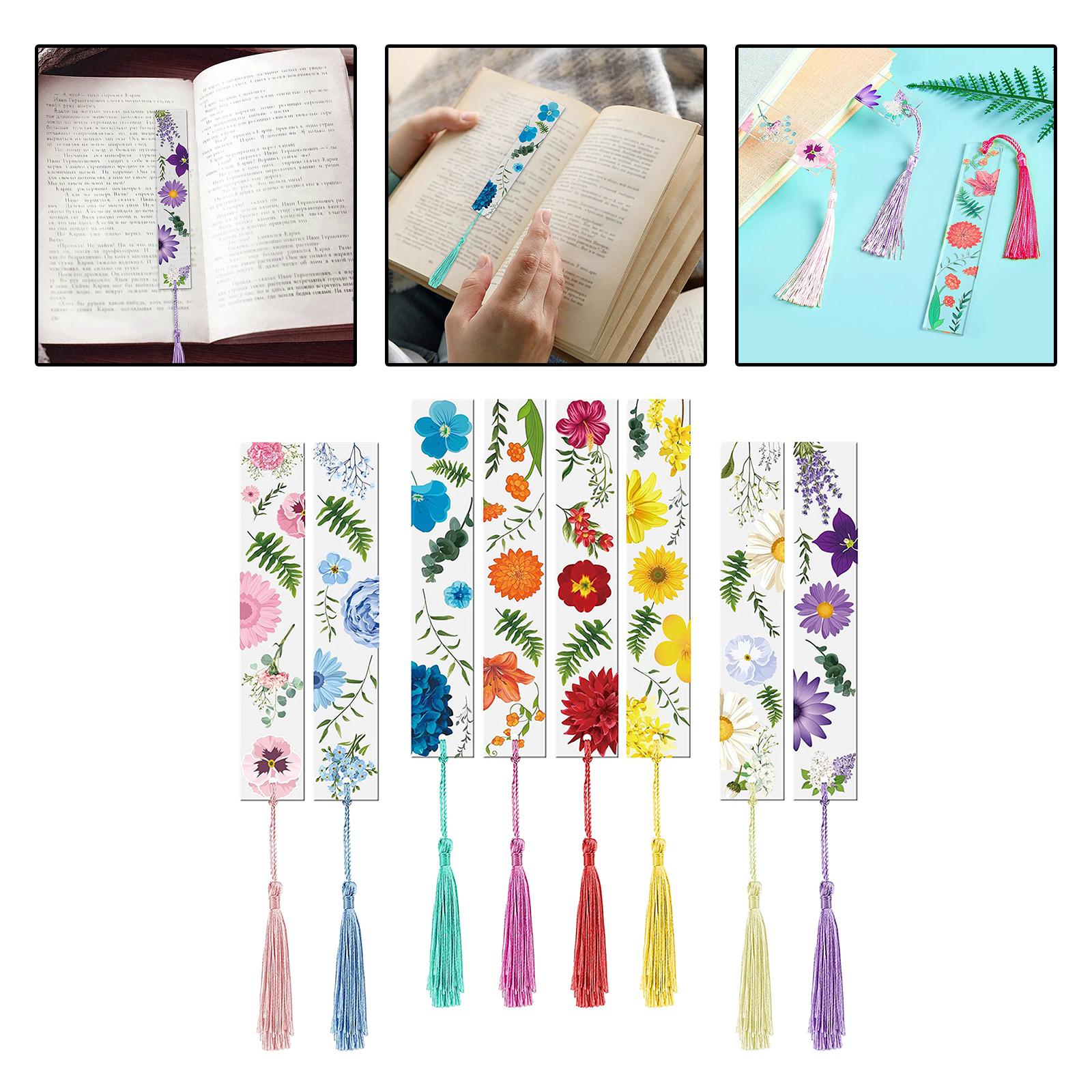 8Pcs Transparent Floral Bookmarks Stationery for Writer Reader Book Lovers