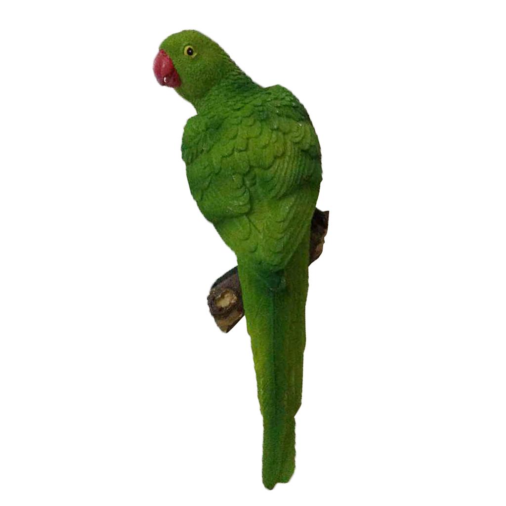 Realistic Parrot Resin Bird Animal Ornament Hanging 35cm Green