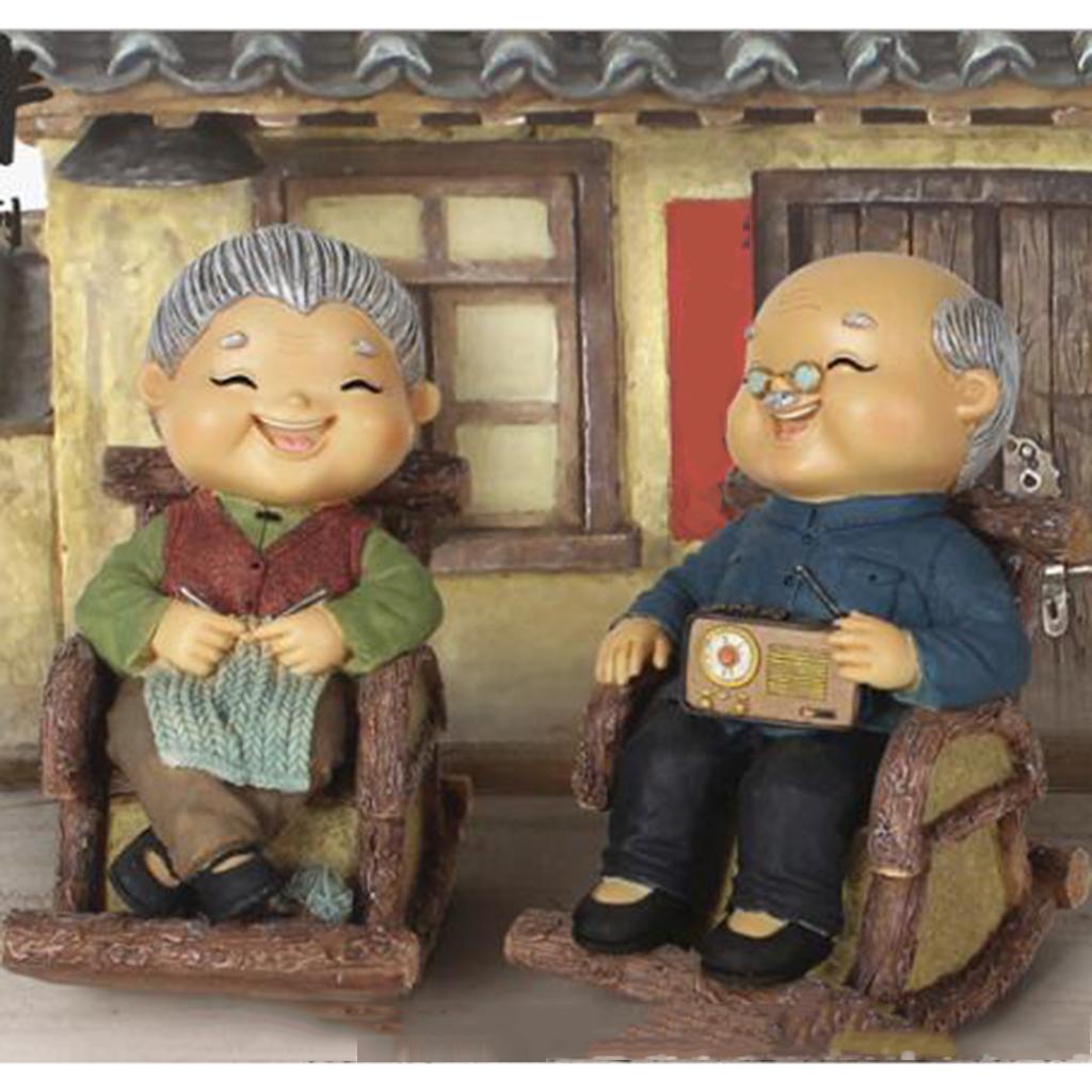 Handmade Resin Craft Elderly Couple Figurines Loving Old