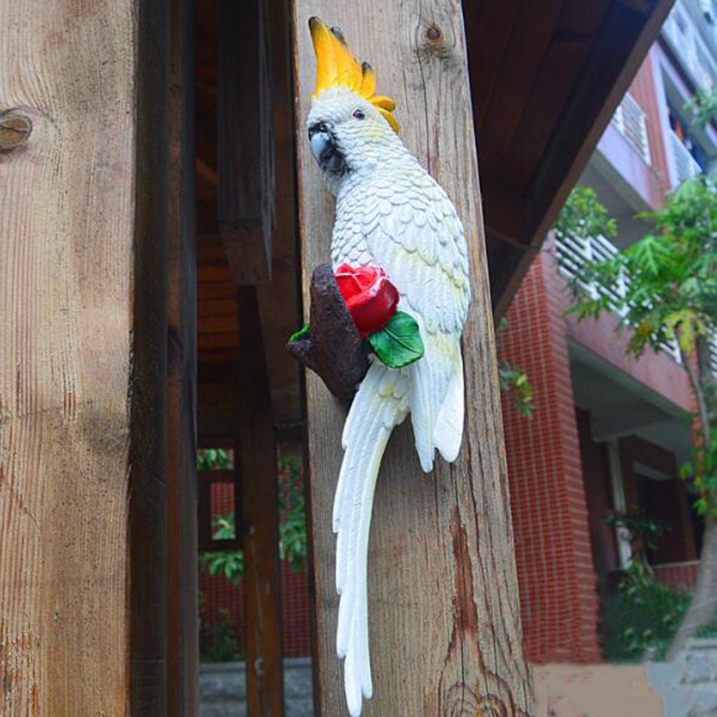 Resin Parrot Figurine Corella Tropical Wall Sculpture Bird Statue Home