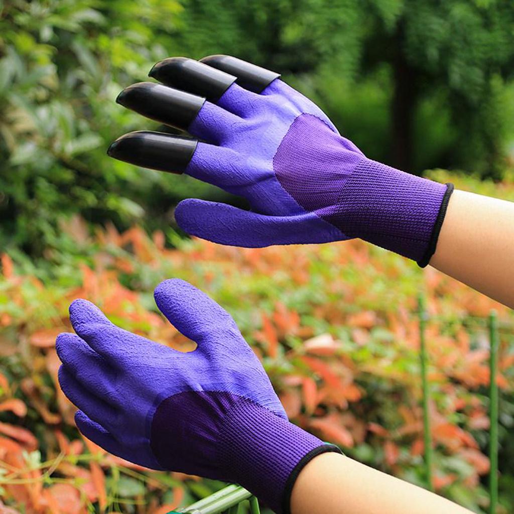 Anti-slip Gardening Gloves Plastic Claws Breathable Protective Gloves Purple