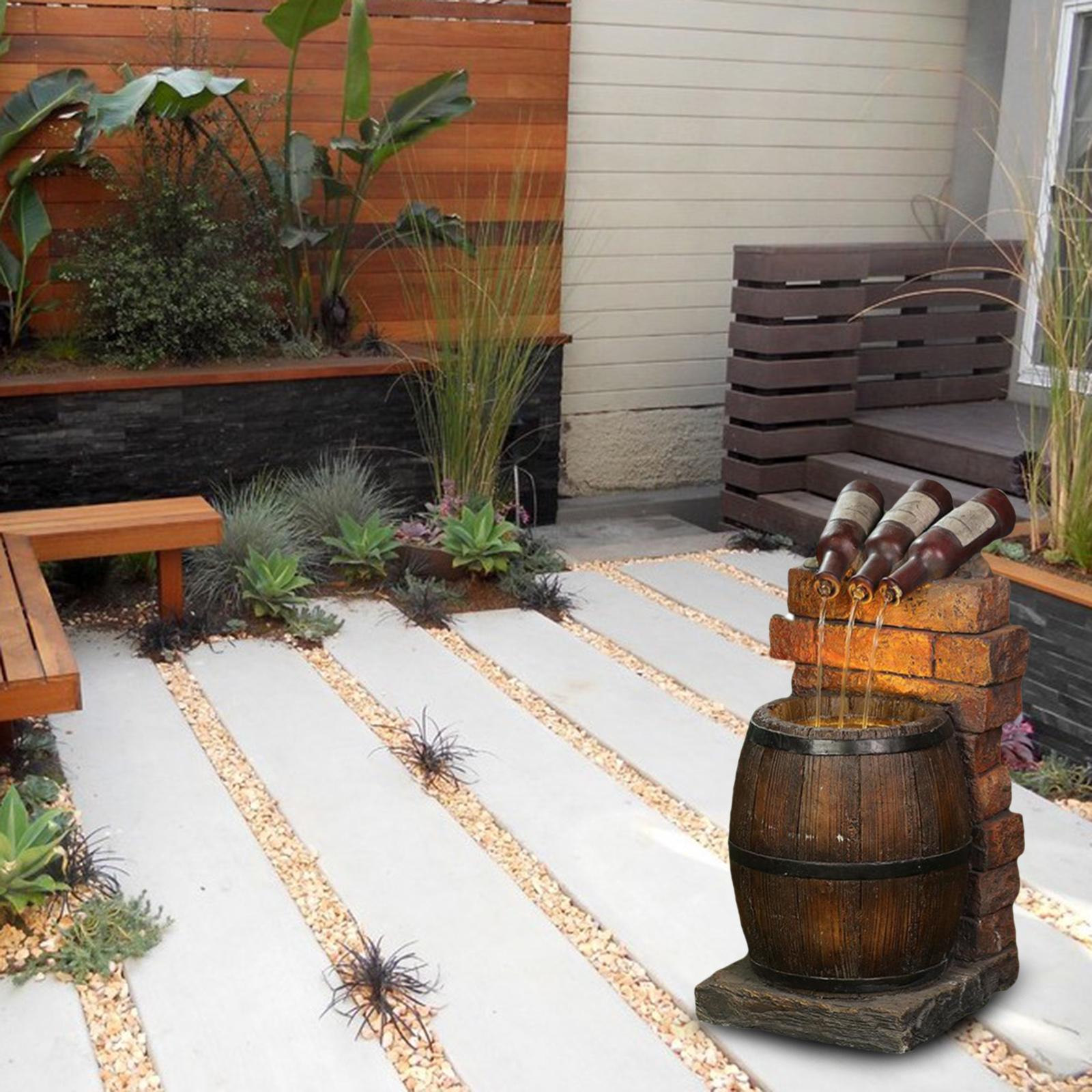 Resin Wine Bottle and Barrel Garden Water Fountain Home Patio Yard Ornaments
