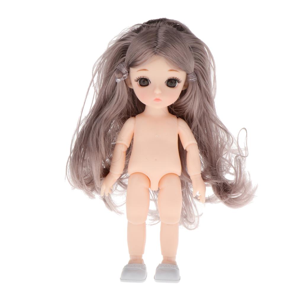 Lovely 16cm Ball Jointed Girl Doll Nude Body gray curly hair