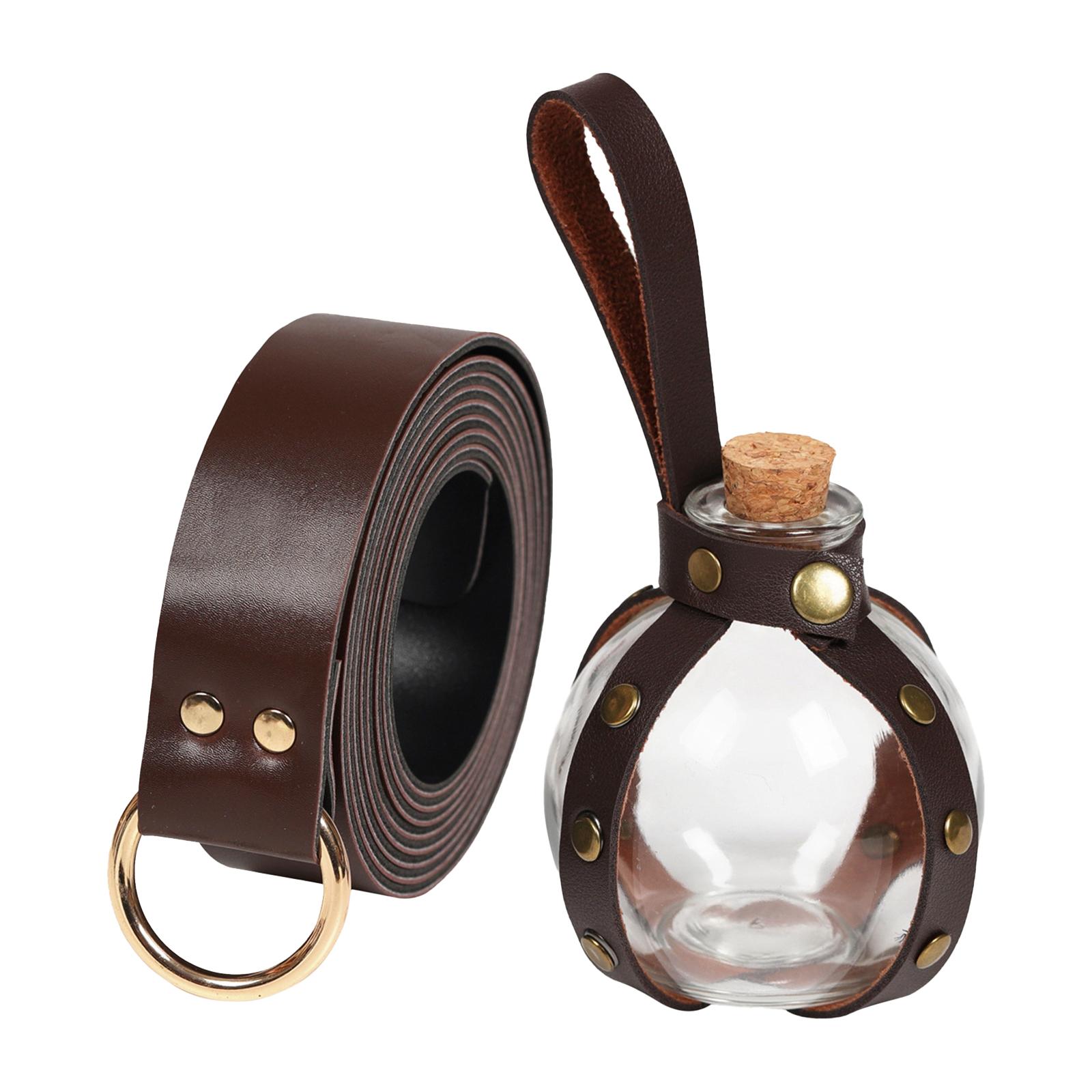 Viking Belt Viking Cosplay Handmade Halloween PU Leather Medieval Belt rivet brown