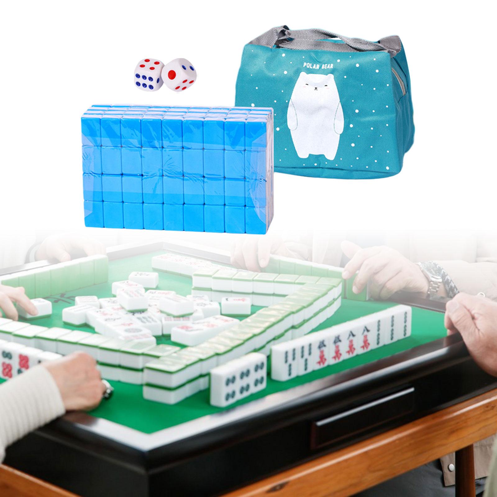 Travel Mahjong Set with Bag Strategy 24mm Portable Traditional Entertainment Blue