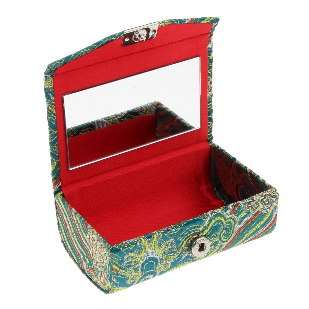 Double Lipstick Case Holder Box W/ Mirror Fashion Retro Brocade