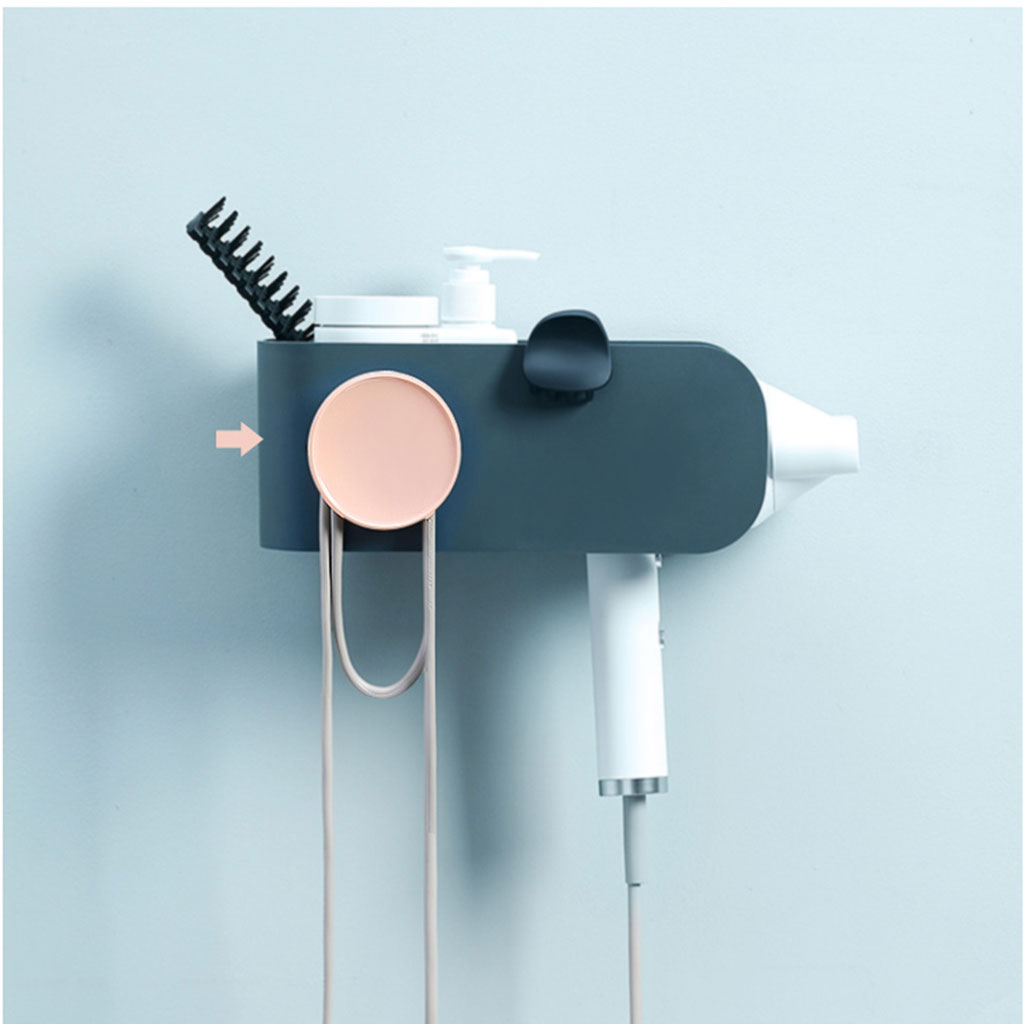 Wall Mounted Hair Dryer Rack Holder Bathroom Accessories Organizer Dark Blue