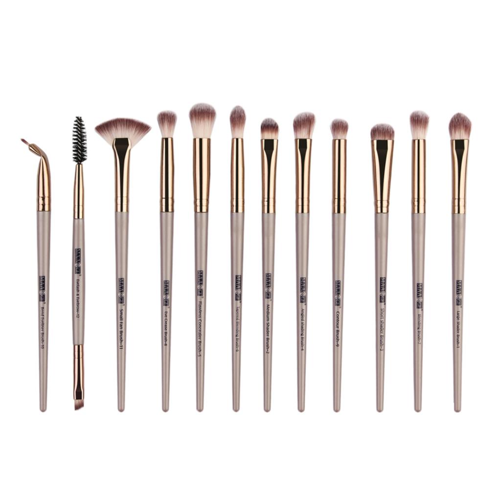 12Pcs Eye Makeup Brush Set for Eyeshadow Eyebrow Eyeliner Champaign