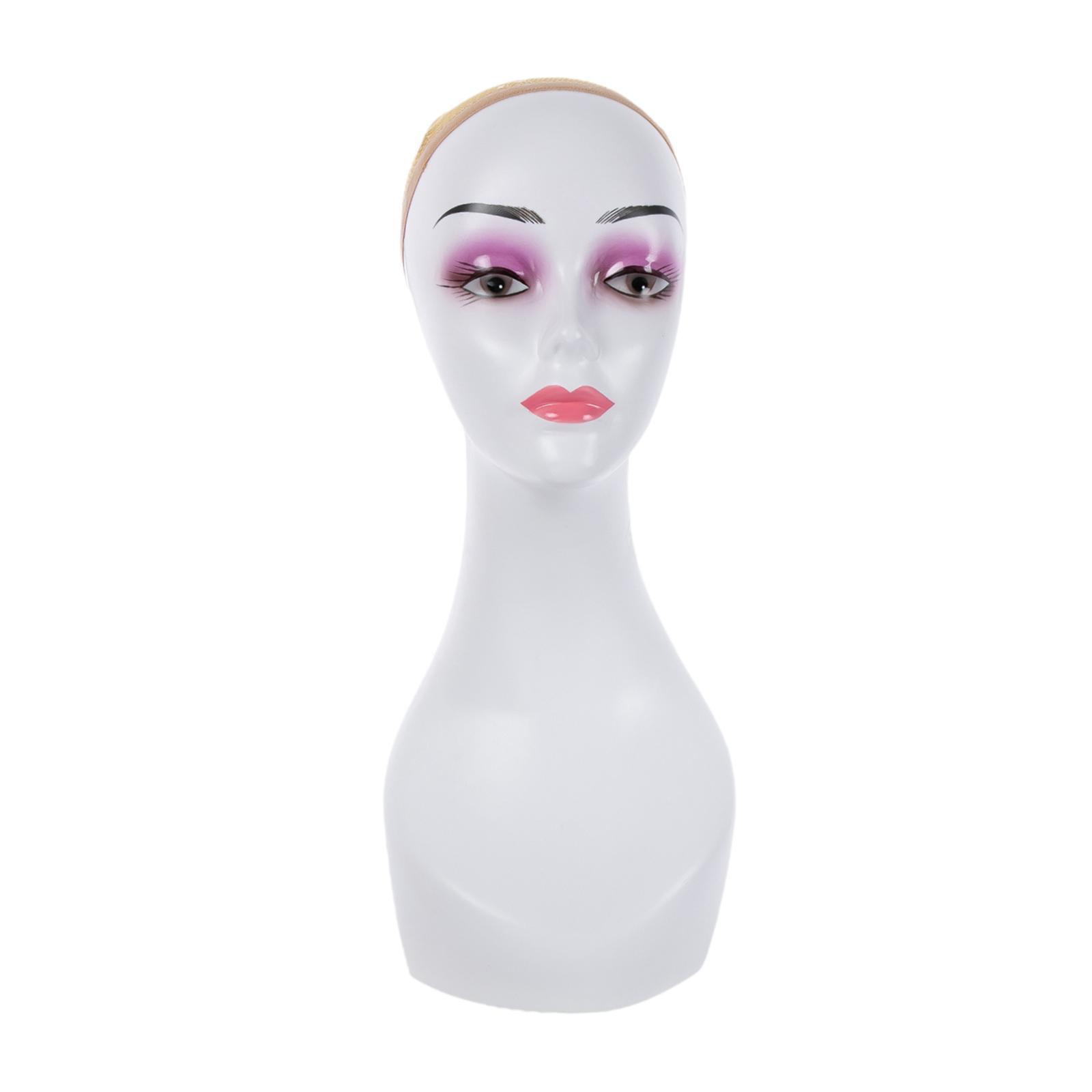 Bald Manikin Head Stable Base Lightweight Wig Holder for Scarves Wig Glasses Violet Eye Shadow