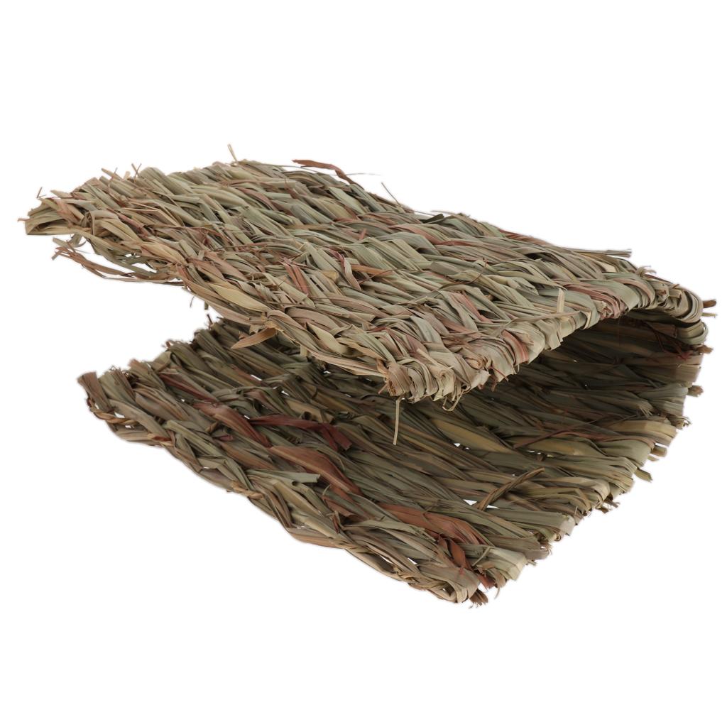 Handwoven Straw Rabbit Cage Mat Hamster Rabbit Squirrel House Mat 41x29cm