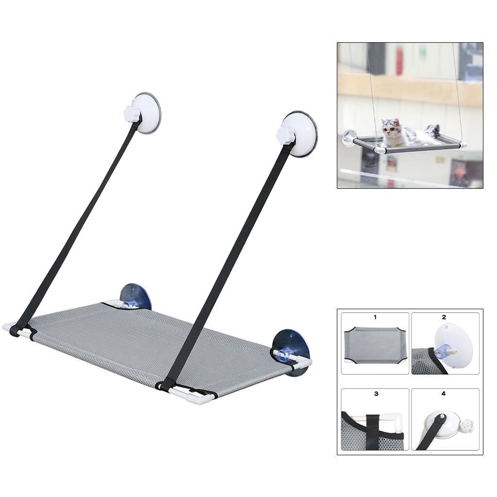 Pet Cat Window Mounted Soft Seat Hammock Perch Bed Gray Single Layer