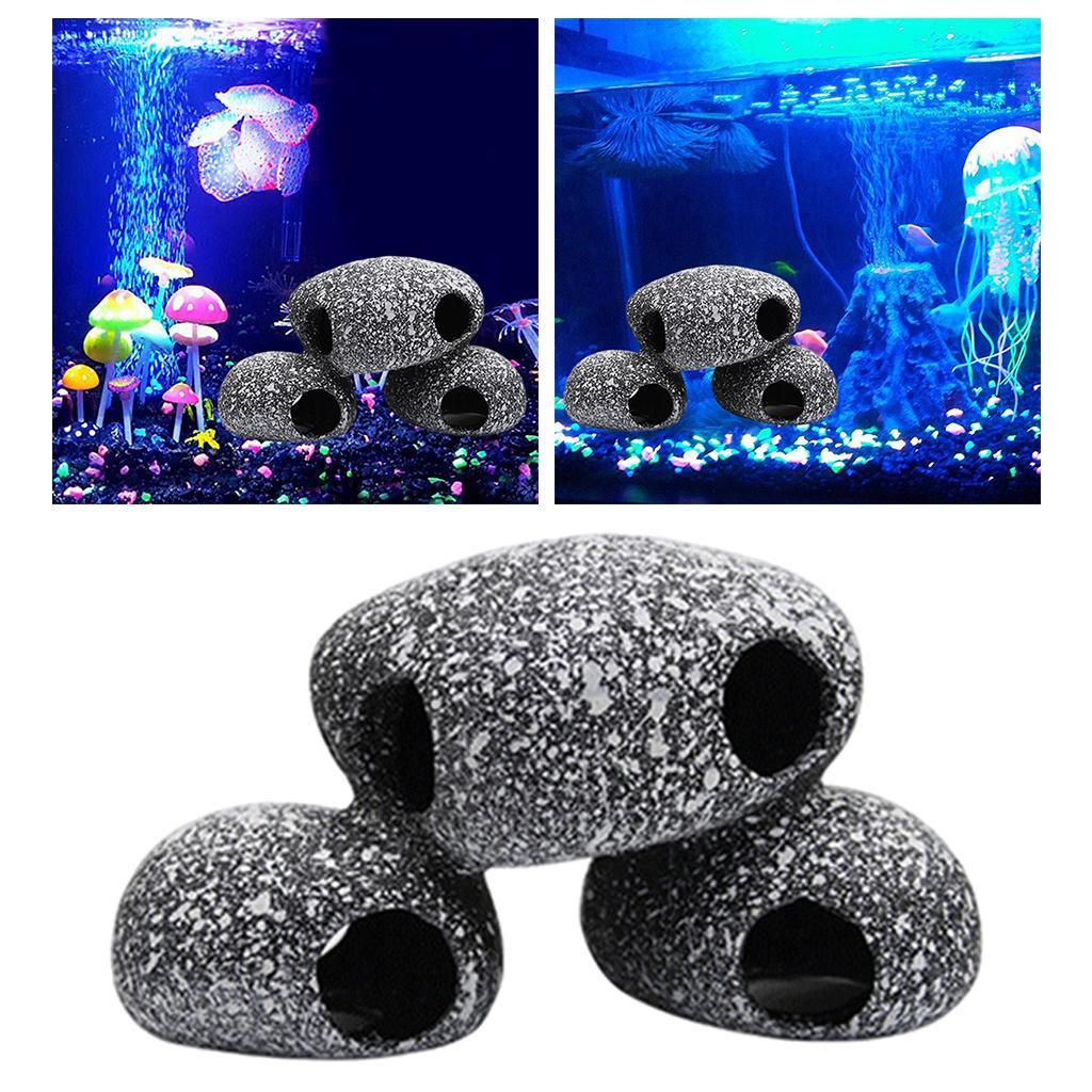 Ceramics Aquarium Cave Natural Rock Hideout Fish Tank Play Rest Stone 3pcs