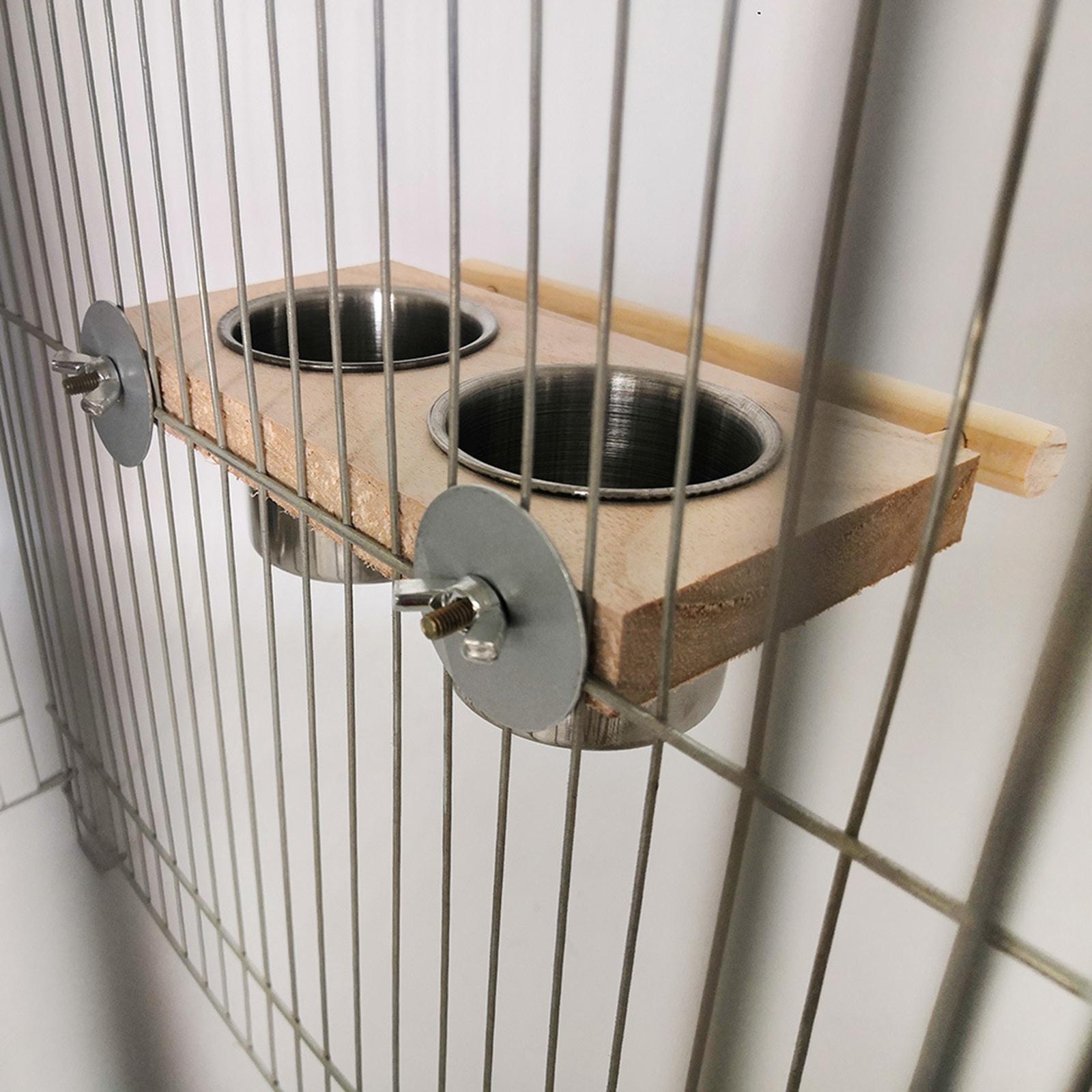 Bird Feeding Dish Cups Wooden Perch Stand for Cockatiels Lovebirds Conures