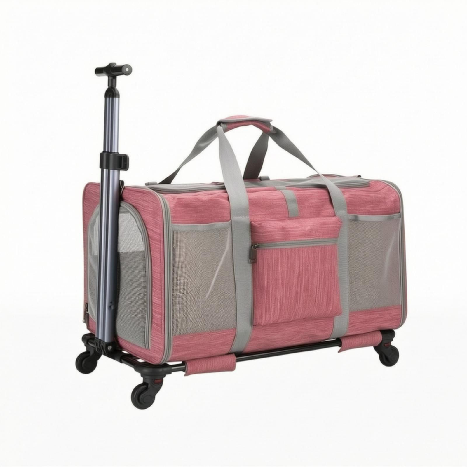 Wheeled Pet Carrier Soft-Sided Pet Carrier with Wheels Ventilated for Small Dogs, Cats, Veterinarian Visits Pink