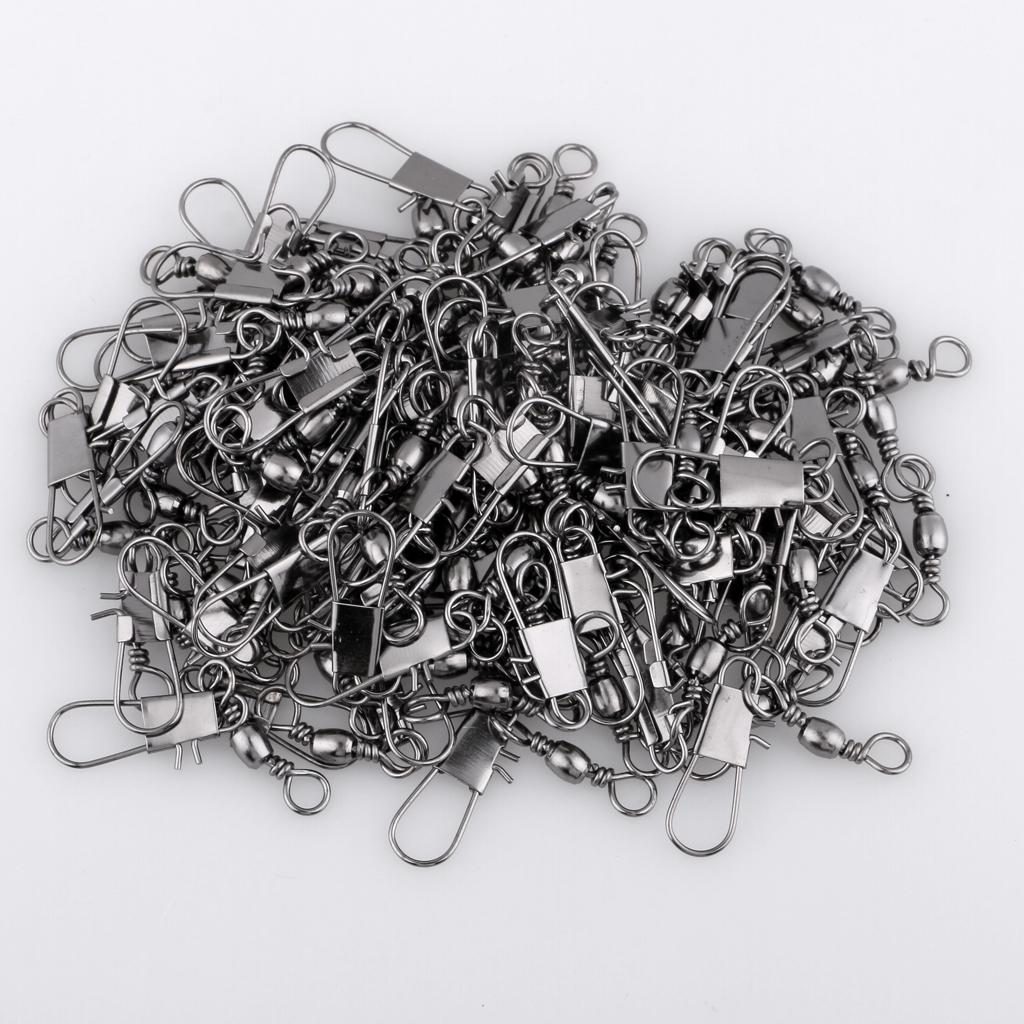 2x100Pcs Fishing Swivels Barrel Swivel with Interlock Snap Connectors 010