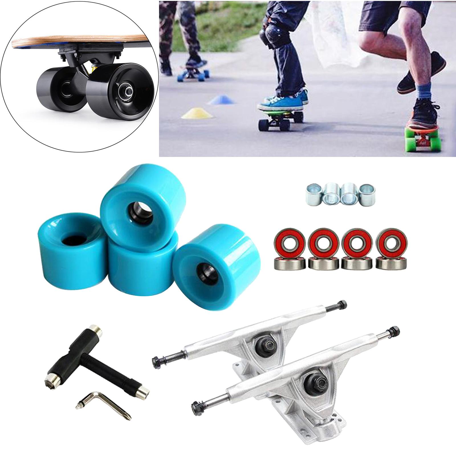 Alloy Solid Skateboard Truck 7'' Wheel Wrench Roller Part Silver Blue