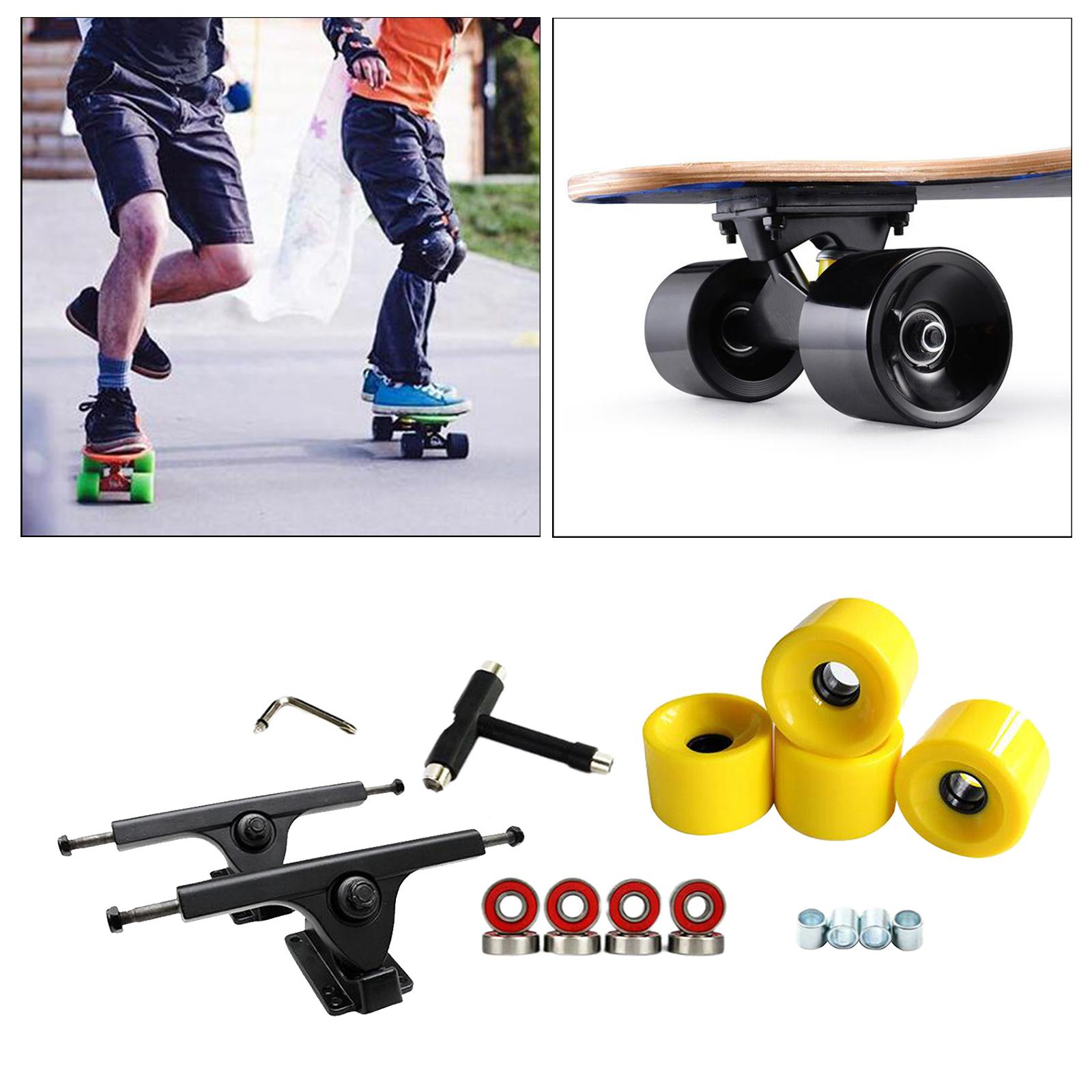 Skateboard Trucks 7'' Bearings Longboard Wheel Roller T-Tool Yellow