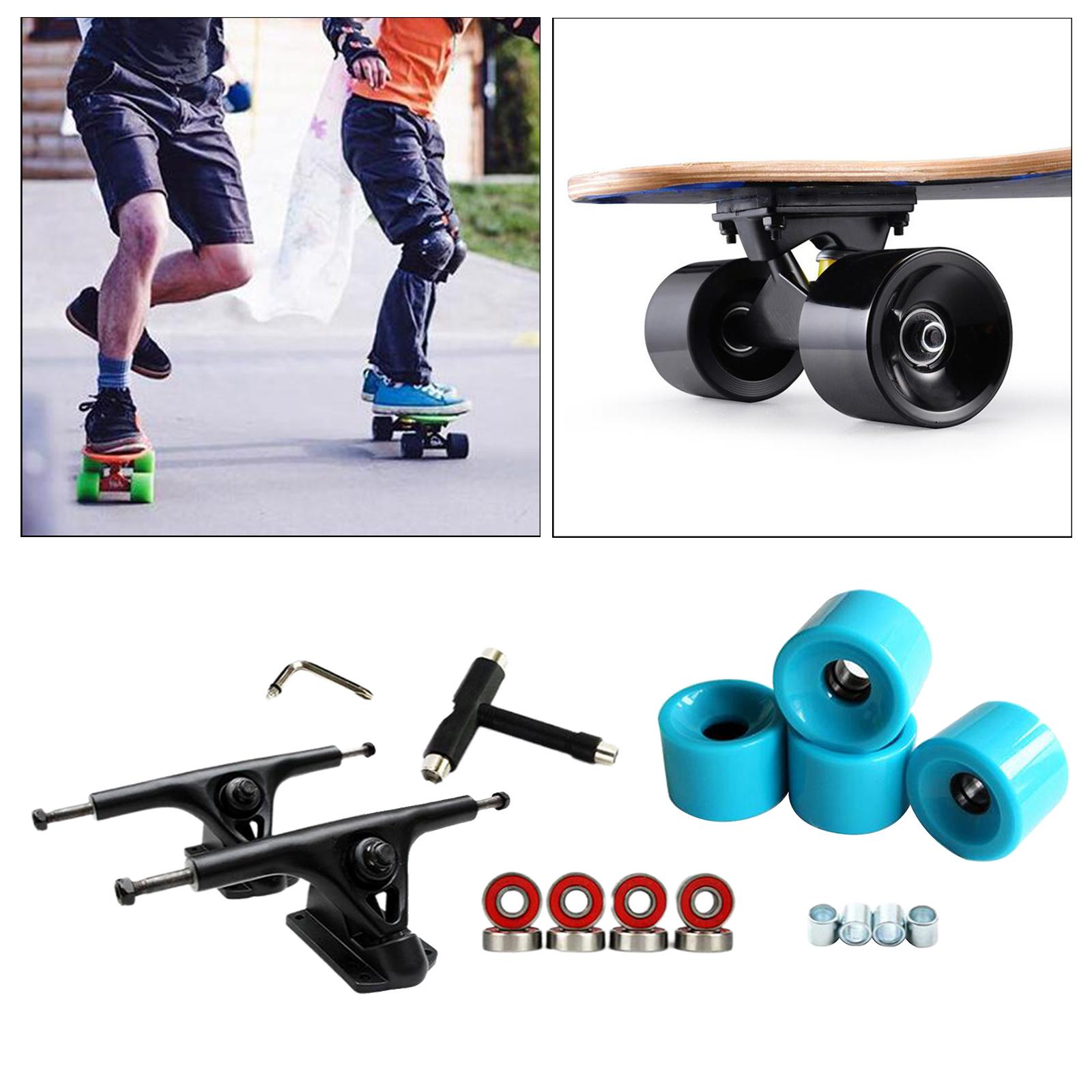 7'' Skateboard Trucks Bridge Hanger ABEC-11 Bearings Wheels Part Blue