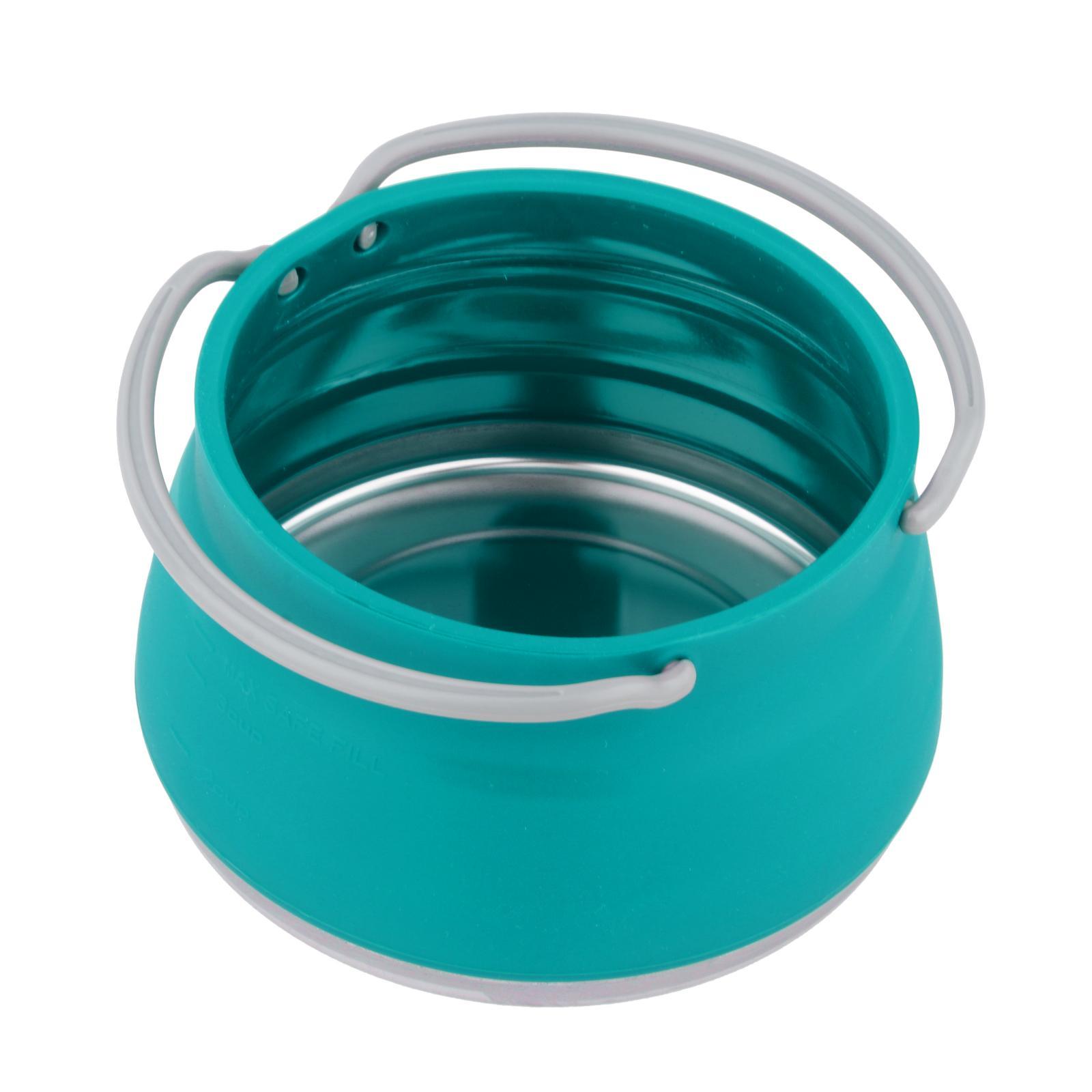 1L Collapsible Camping Silicone Cooking Pot Hiking Kettle Tea Pot Blue