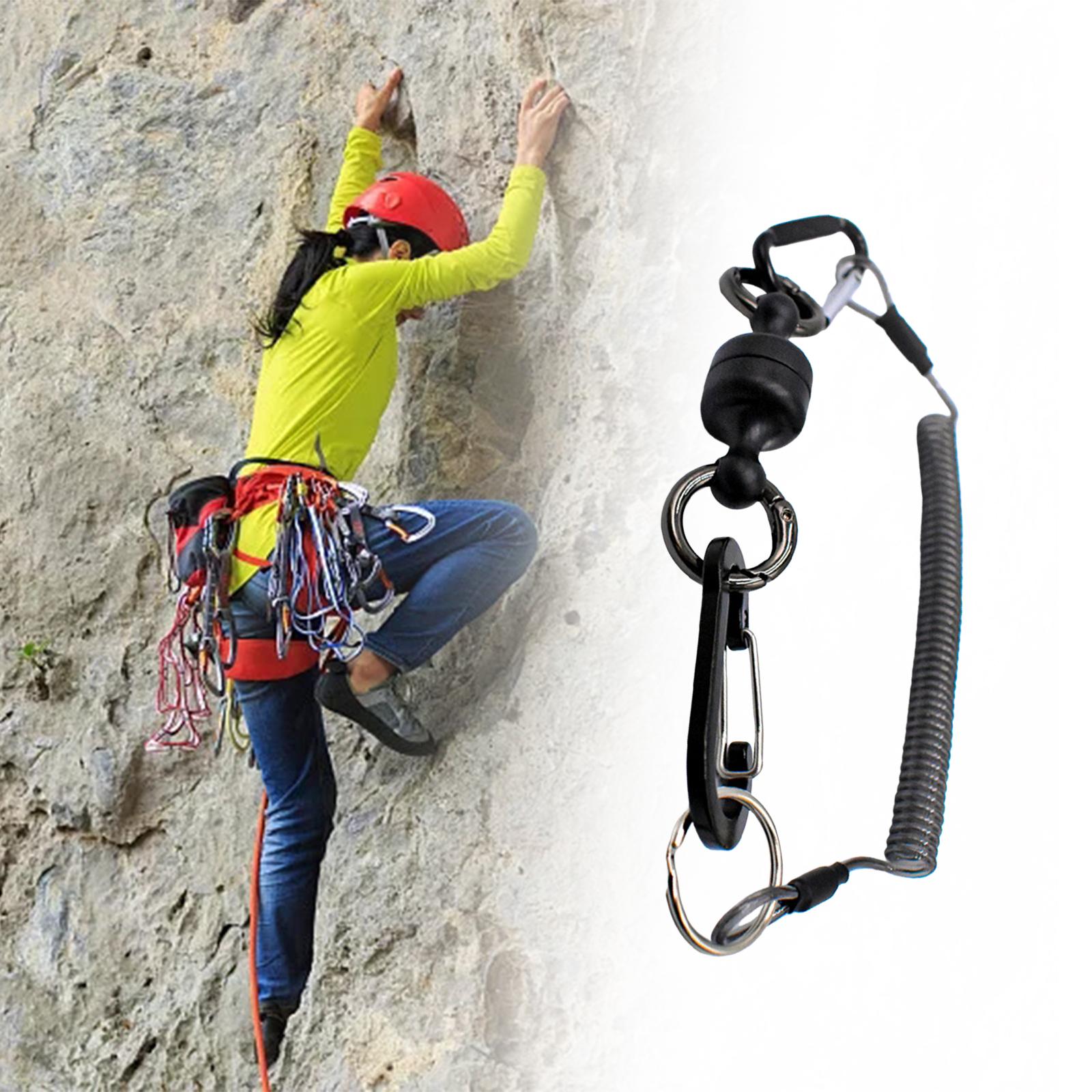 Fly Fishing Magnetic Net Release Holder Coiled Lanyard Rope Carabiner Tether