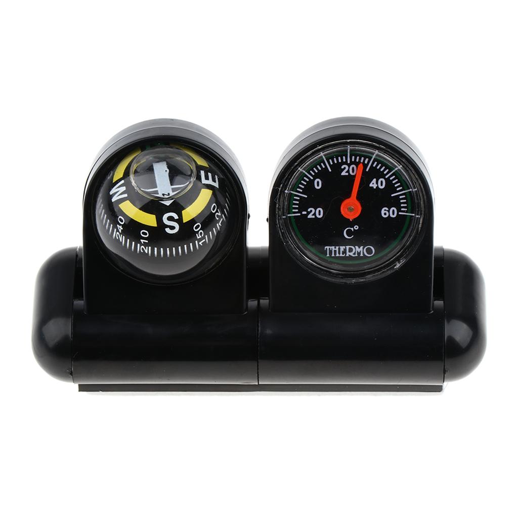 Car Vehicle 2-in-1 Removable Guide Directional Ball Compass Thermometer