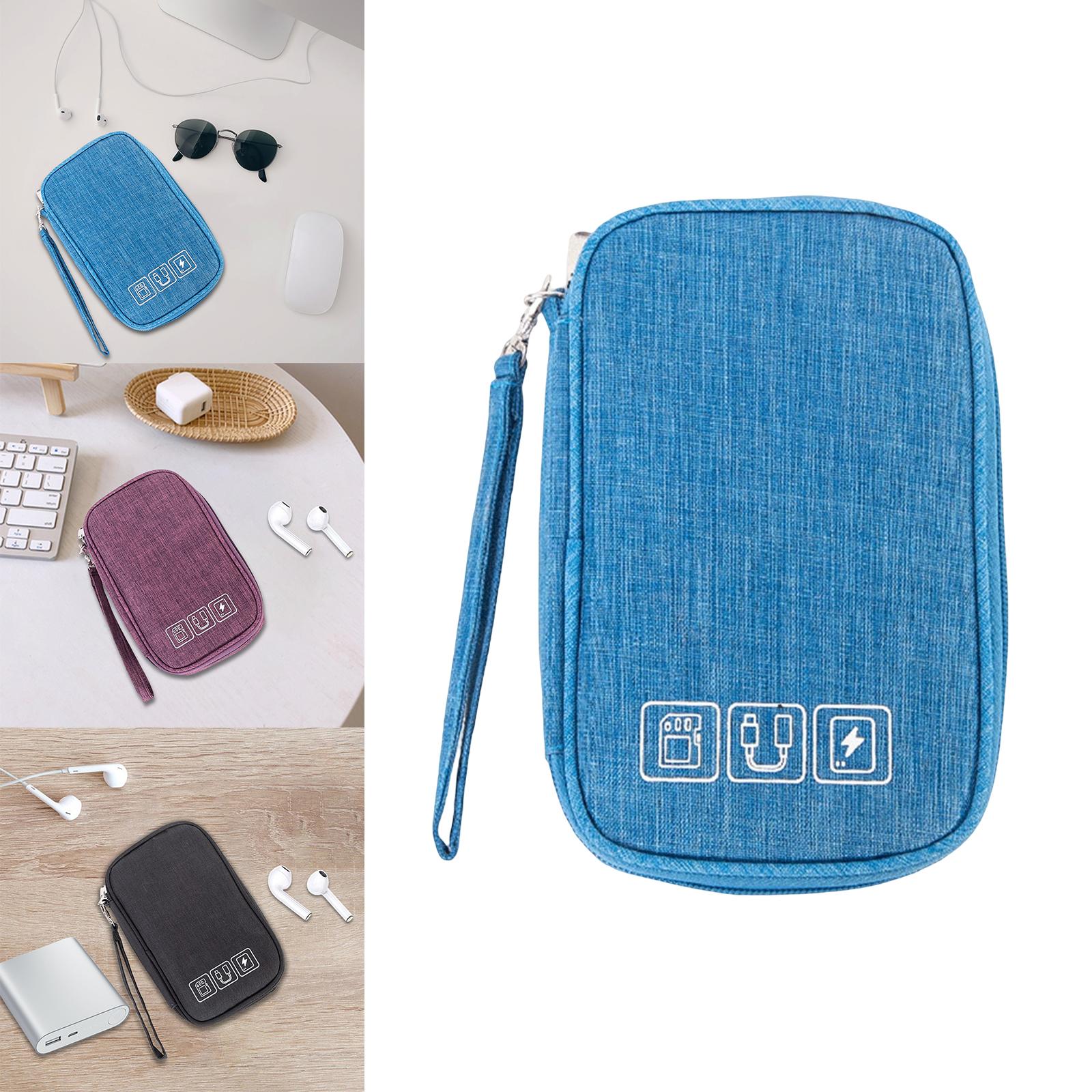 Portable Travel Organizer Bag Carry Bag Waterproof for Cord Cables Charger Blue