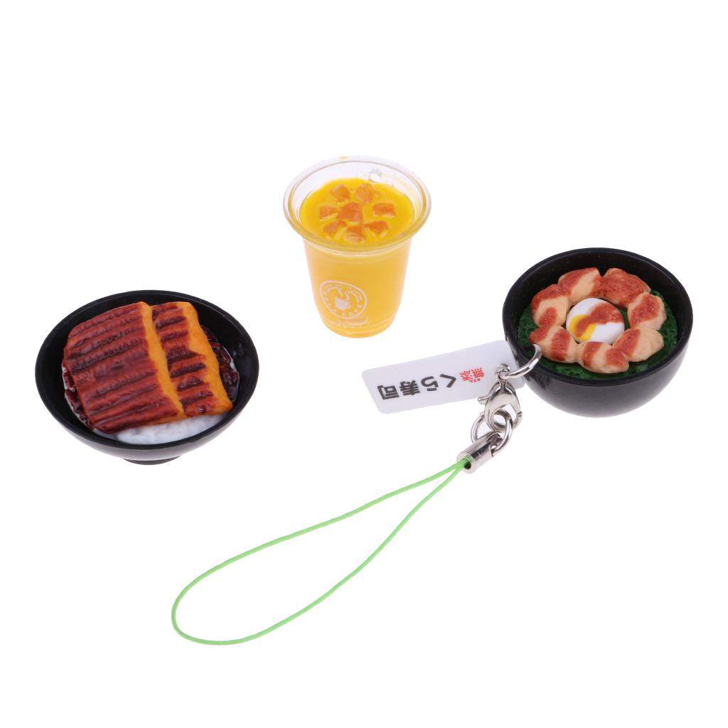 3Pcs 1/6 Dollhouse Miniature Kitchen Food Set Juice Meatball Steak Keychains