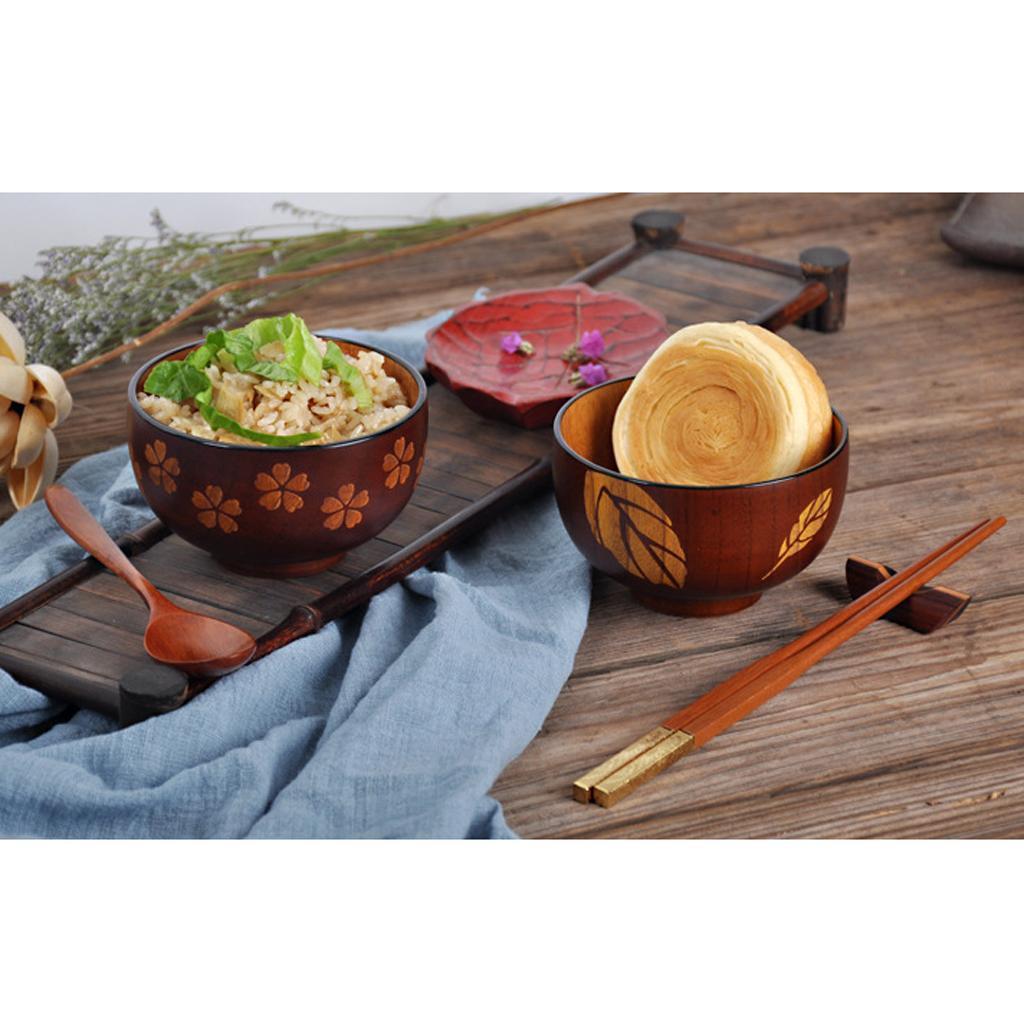 Natural Wood Bowl Cereal Dessert Pasta Rice Soup Sauce Wooden Bowls 2 Design 