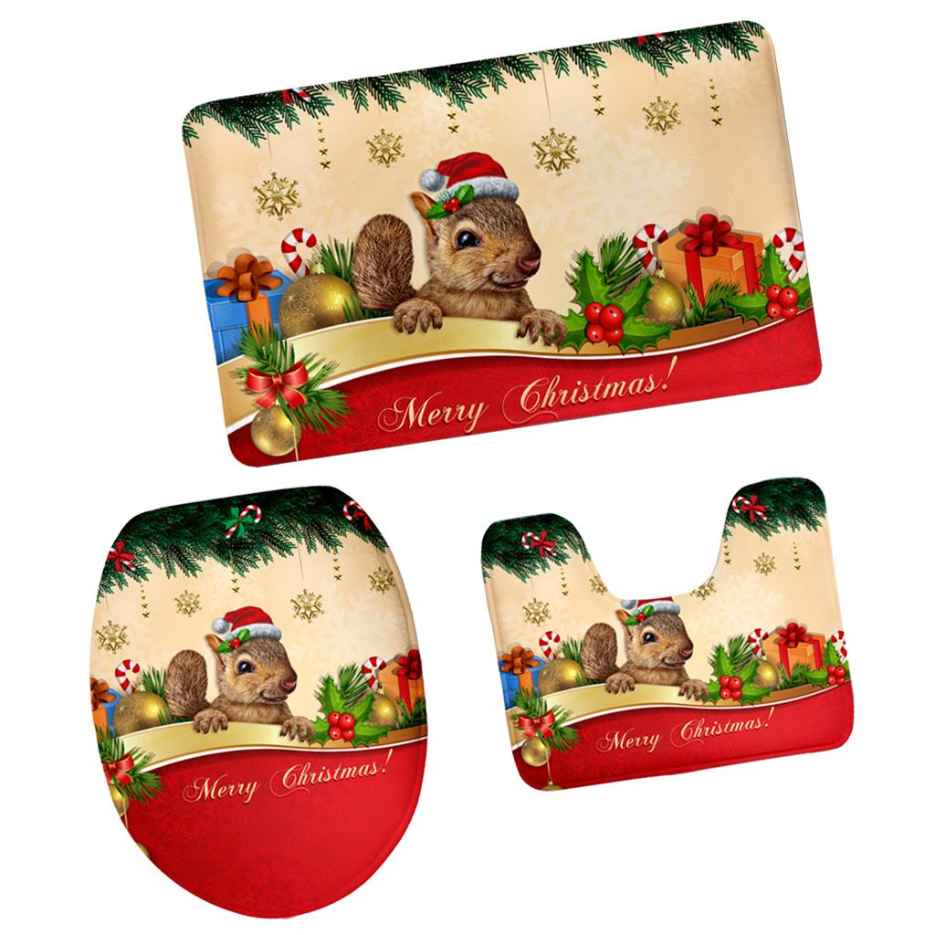 3pcs/set Christmas Theme Non-Slip Flannel Bathroom Mat Rug Set 11