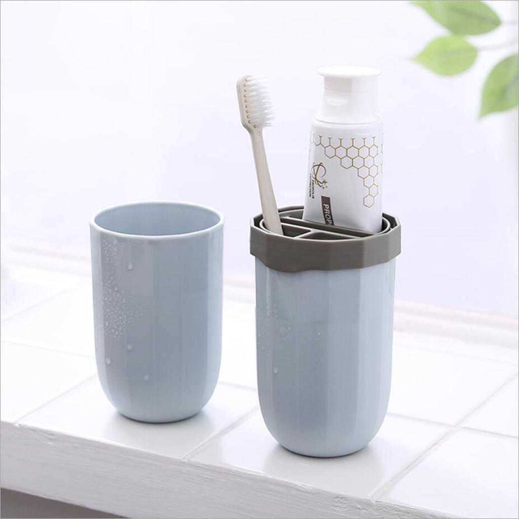 Travel Toothbrush Cup Capsule Wash Gargle Cup Toothpaste blue