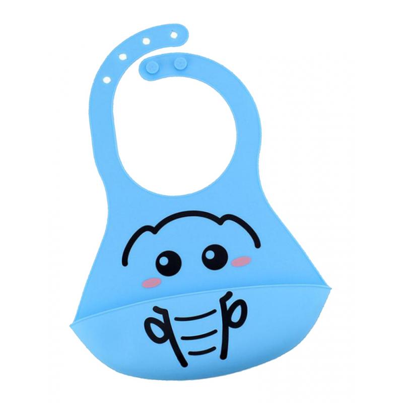 Baby Bibs Silicone Comfortable Soft Toddlers Feeding Bibs Button Blue