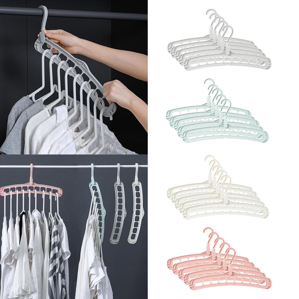 5 Pcs Clothes Coat Hanger Wardrobe Space Save Organizer Multifunction Gray