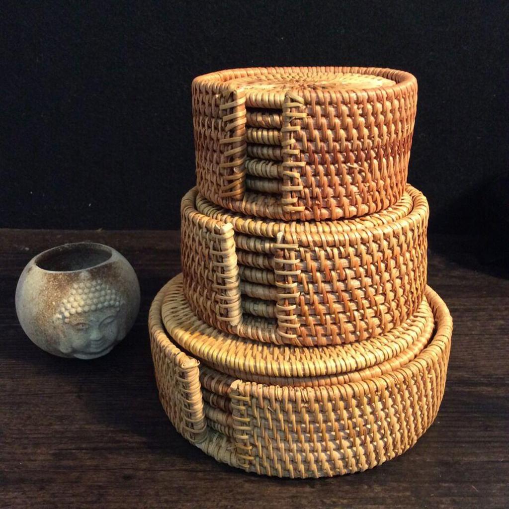 Hand Woven Rattan Placemat Braided Rattan Coaster Placemat with Holder 10cm