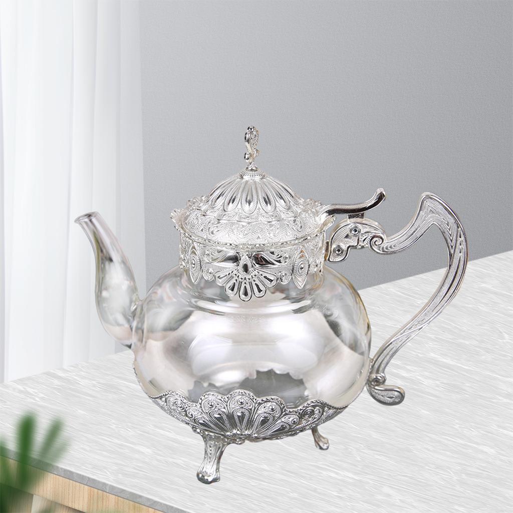European Style Glass Teapot Kitchen Kettle Glassware Holiday Gifts for Wife Silver