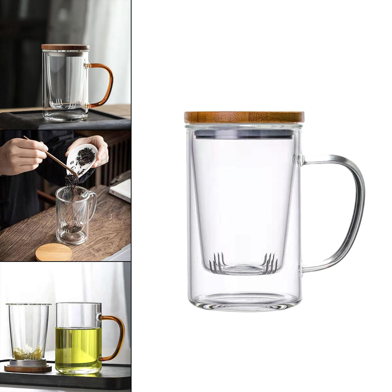 Glass Tea Cup Double Wall with Strainer and Lid for Glassware Drinkware Crystal handle