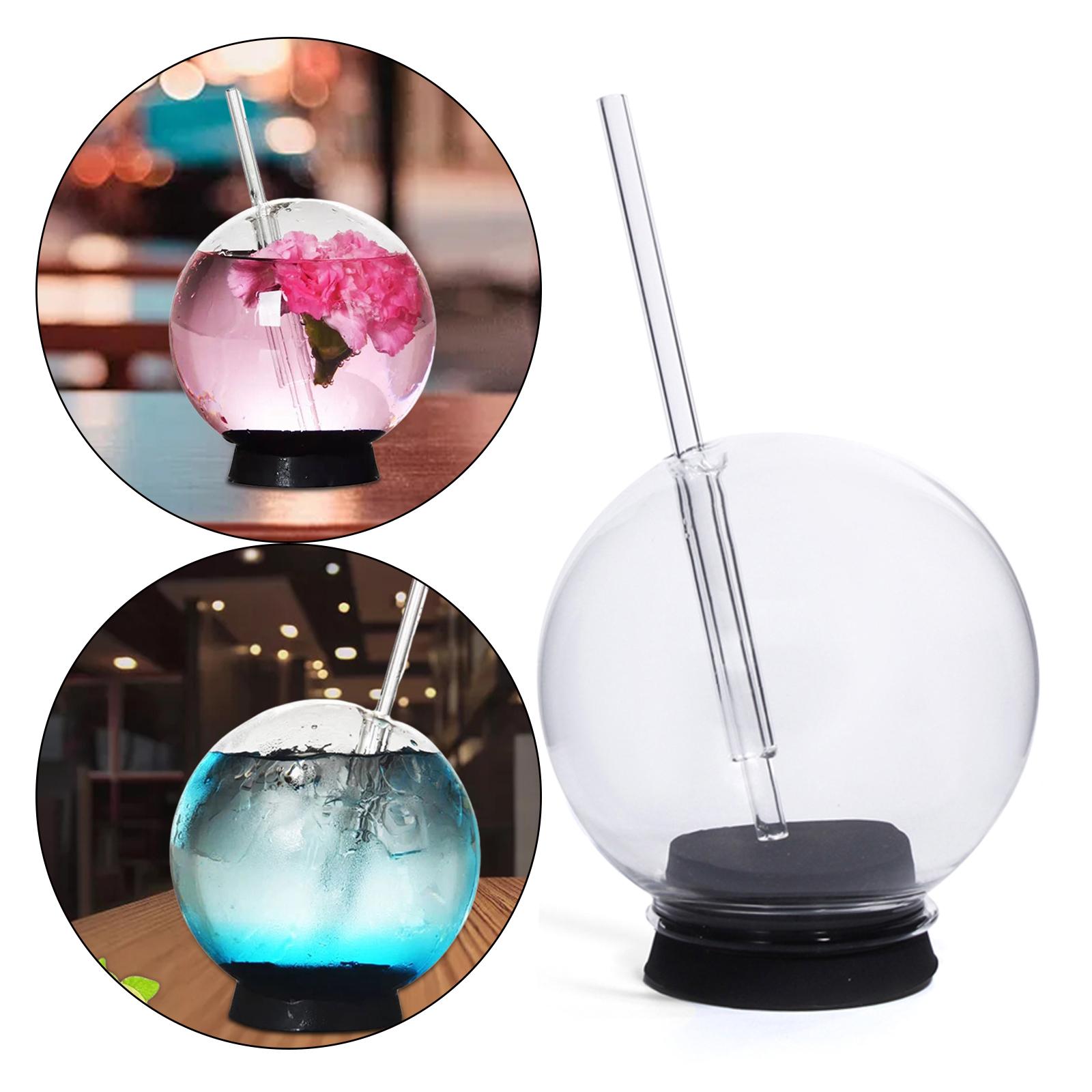 Clear Cocktail Glass with Straw Fishbowl Cups for Milk Juices Cocktail