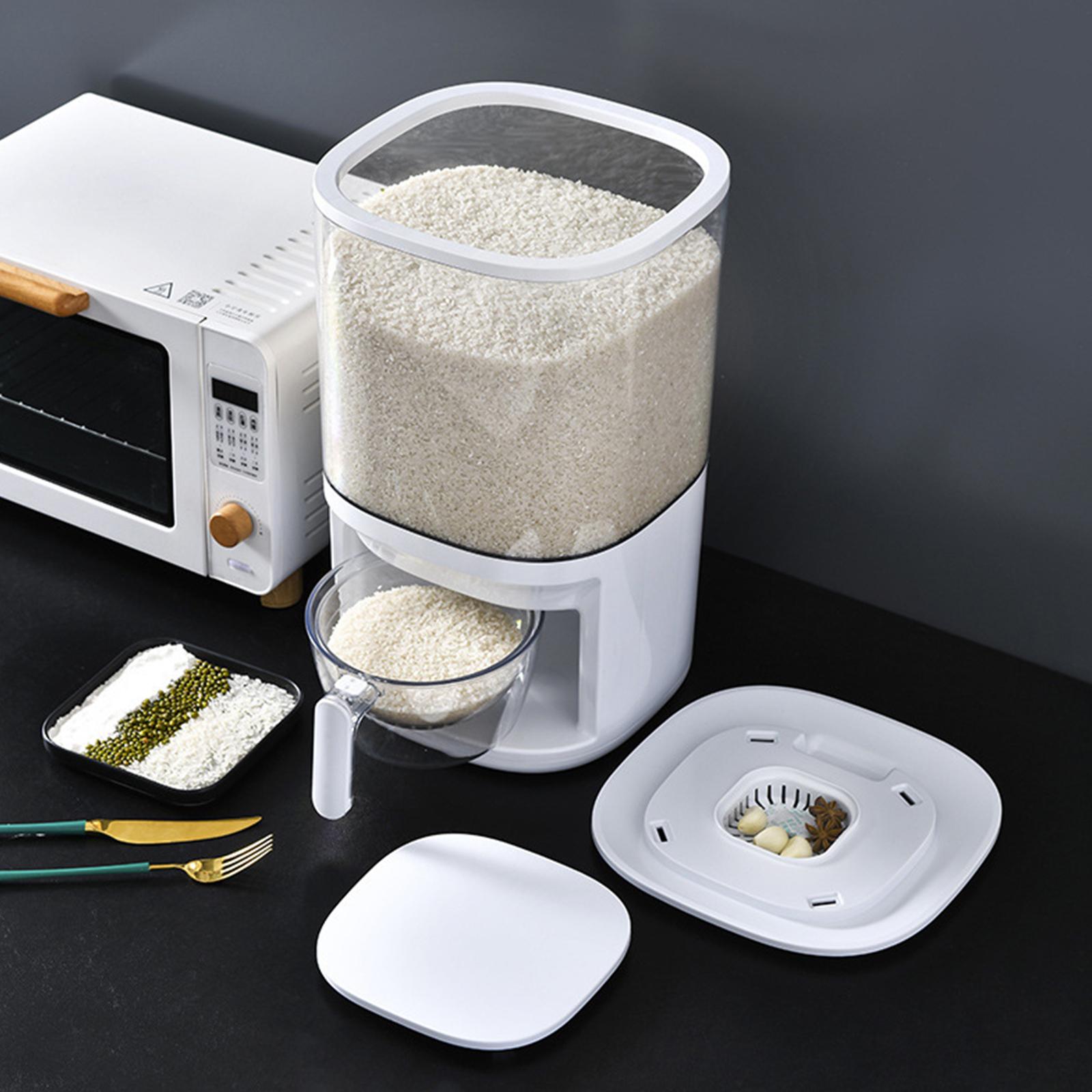 10kg Rice Dispenser Household Kitchen W/ Measuring Cup Airtight Bucket