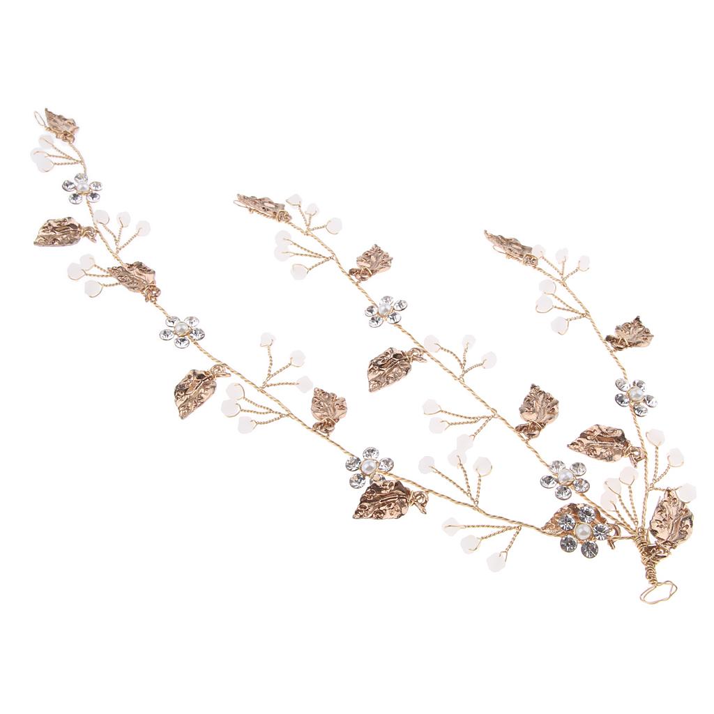2xWomen Lady Crystal Rhinestone Headband Bridal Party Hair Band Hair Vine Gold