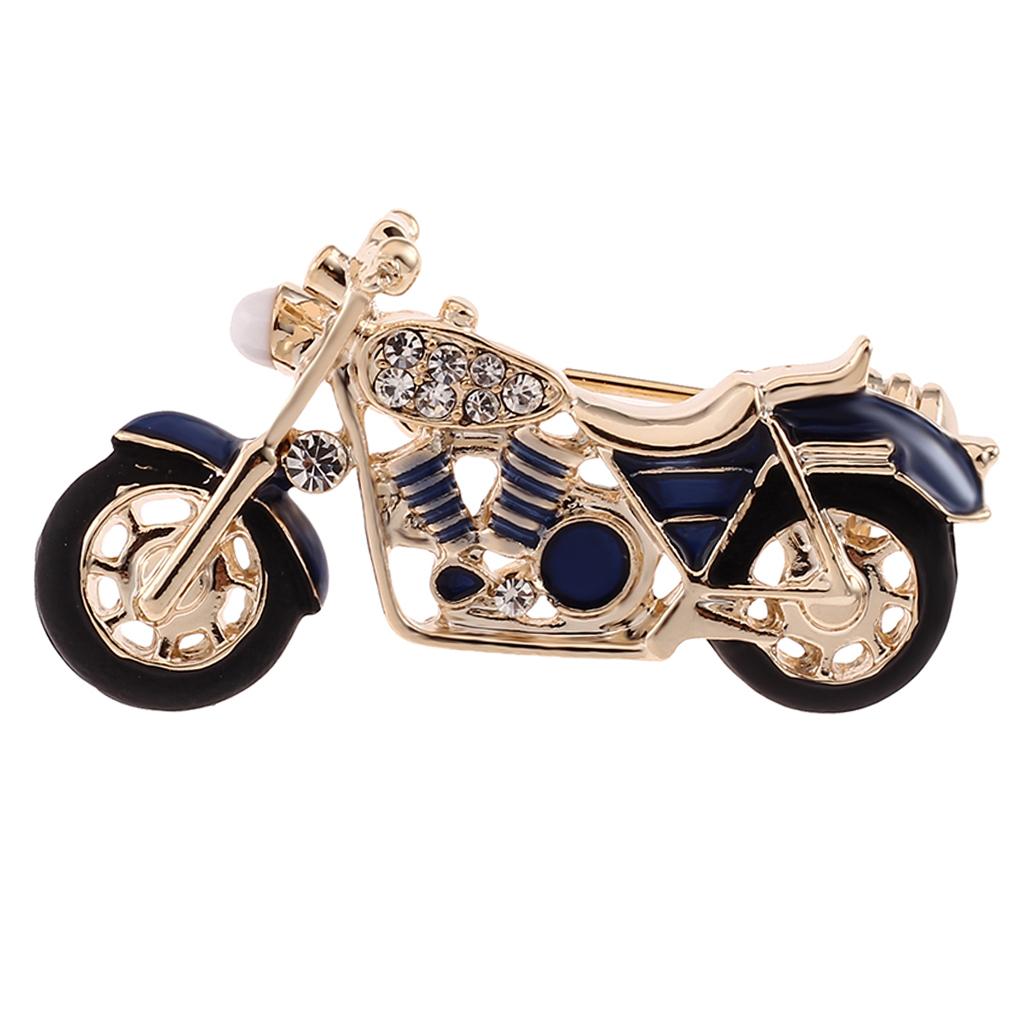 Fashion Delicate Rhinestone Enamel Motorcycle Brooch Pin Men Jewelry Blue