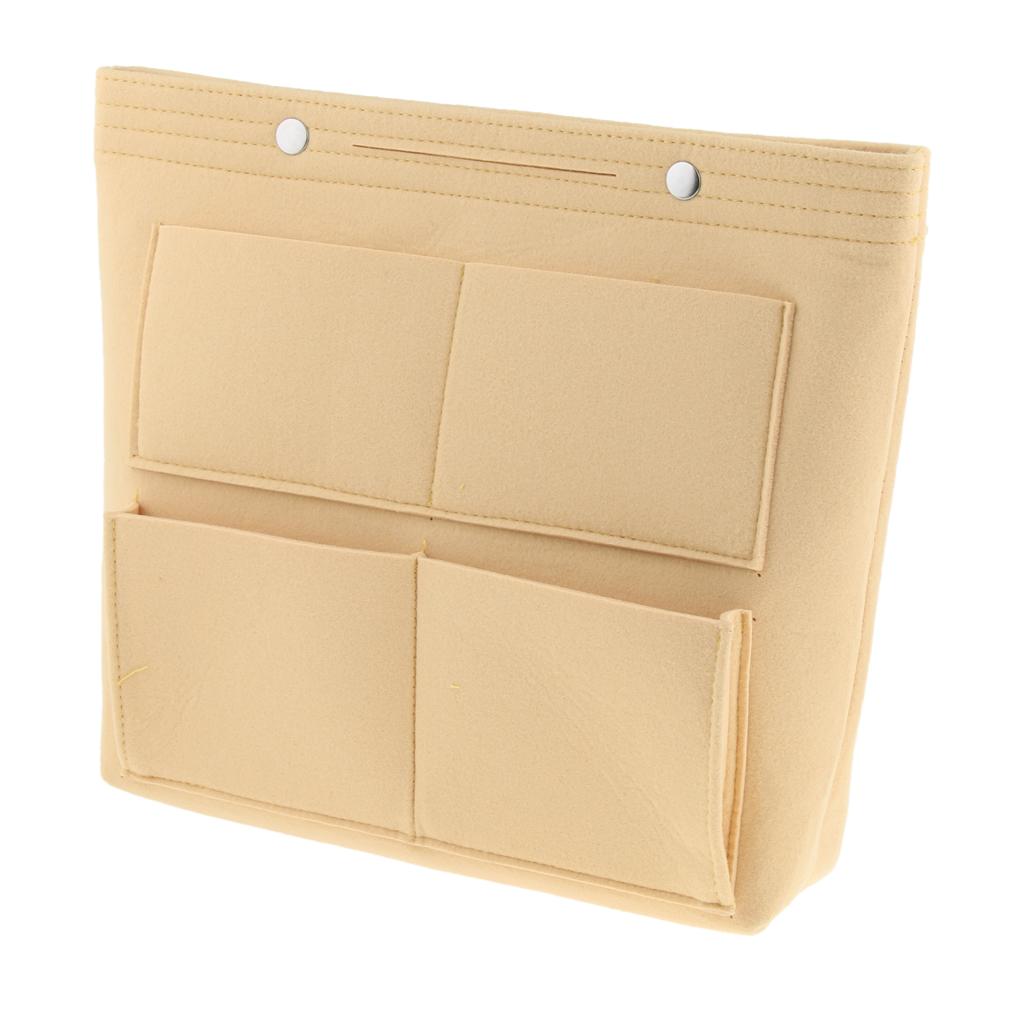 Large Felt Handbag Tote Purse Organizer Insert Liner Multi-Pocket Beige