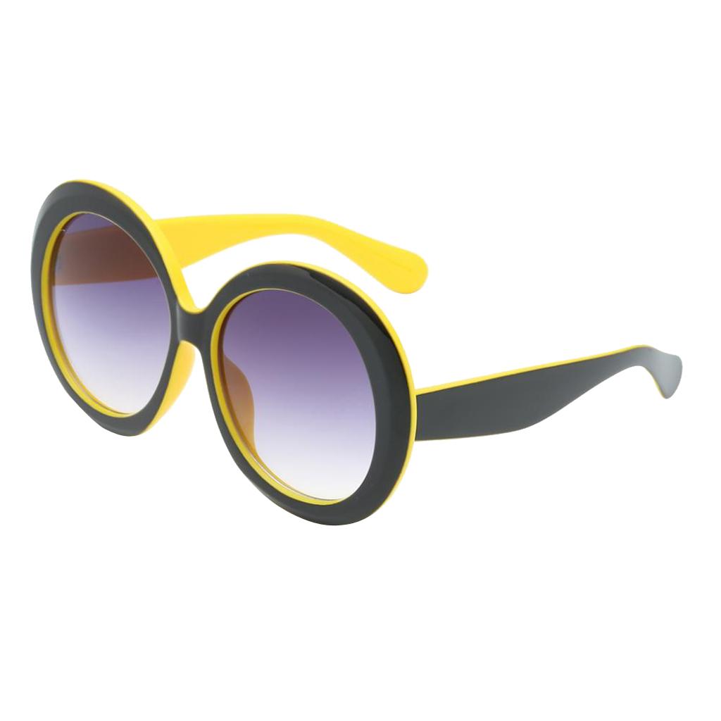 Futuristic Oversize Round Sunglasses Black yellow frame Gradient gray lens