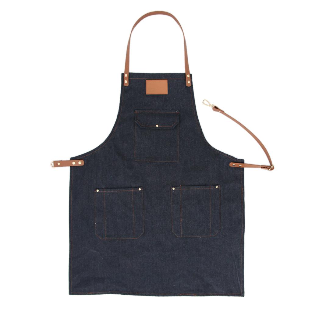 Women Denim Apron with Pockets Man Fully Adjustable Unique Design Denim Blue