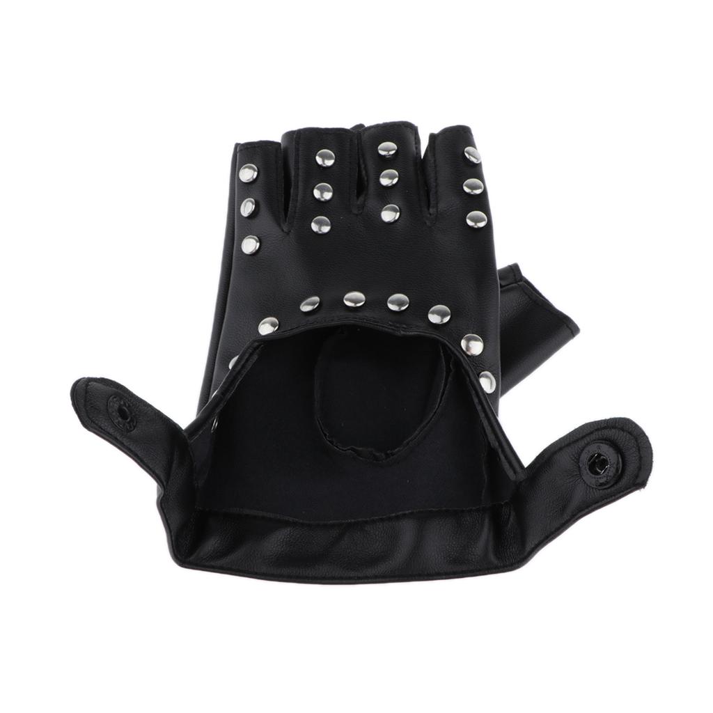2xRivets Gloves Half Finger Gloves Black Hollow out Driving Fingerless Gloves