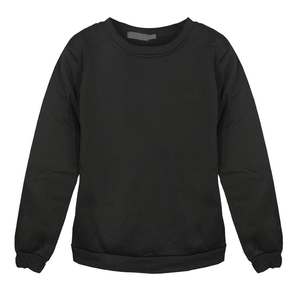 Plain Black Sweatshirt Top Pullover Hoodie Women Men Fleece Cotton ...