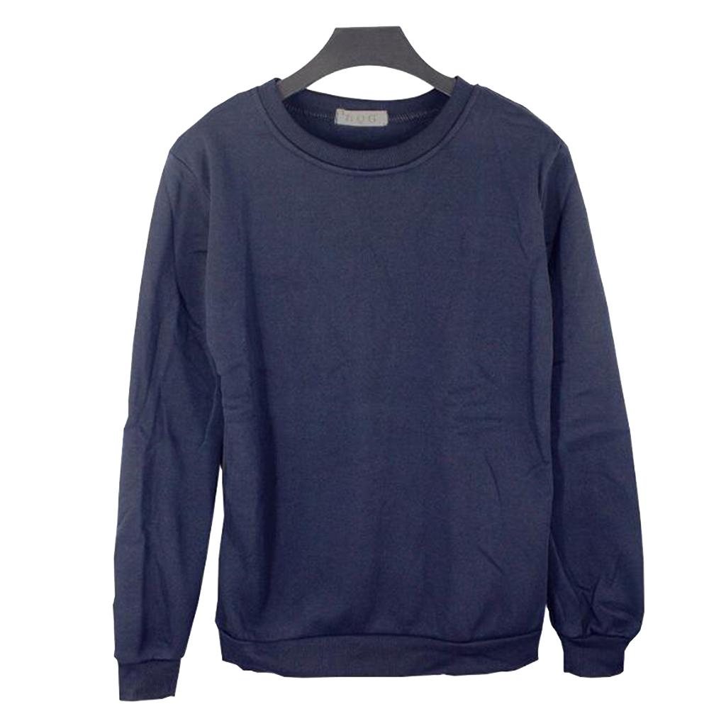 Fashion Long Sleeve Crewneck Sweatshirt Unisex Pullover Hoodie Dark Blue L